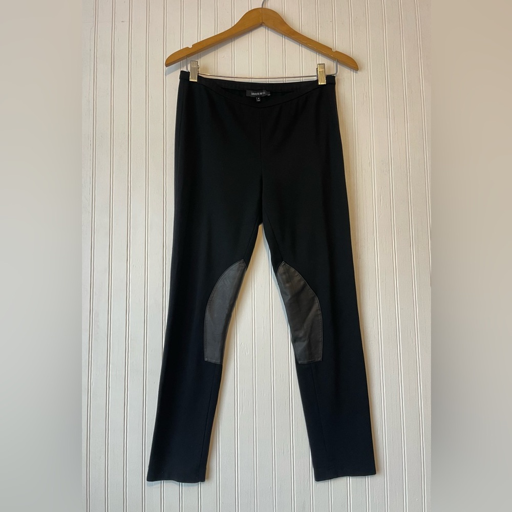 Lafayette 148 Women's Black Leather Trim Stretch Riding Pants Leggings Sz M